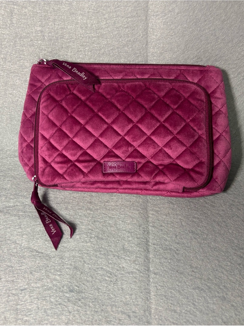 Vera Bradley Pink Quilted Makeup Bag Organizer, Zipper Pockets 8.5 x 4.5"